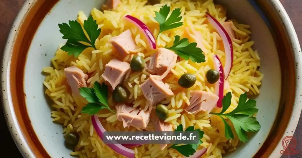 Salade de riz thon avec thon , riz basmati et zeste de citron. Recette facile et équilibrée pour un repas rapide ou un pique-nique estival.