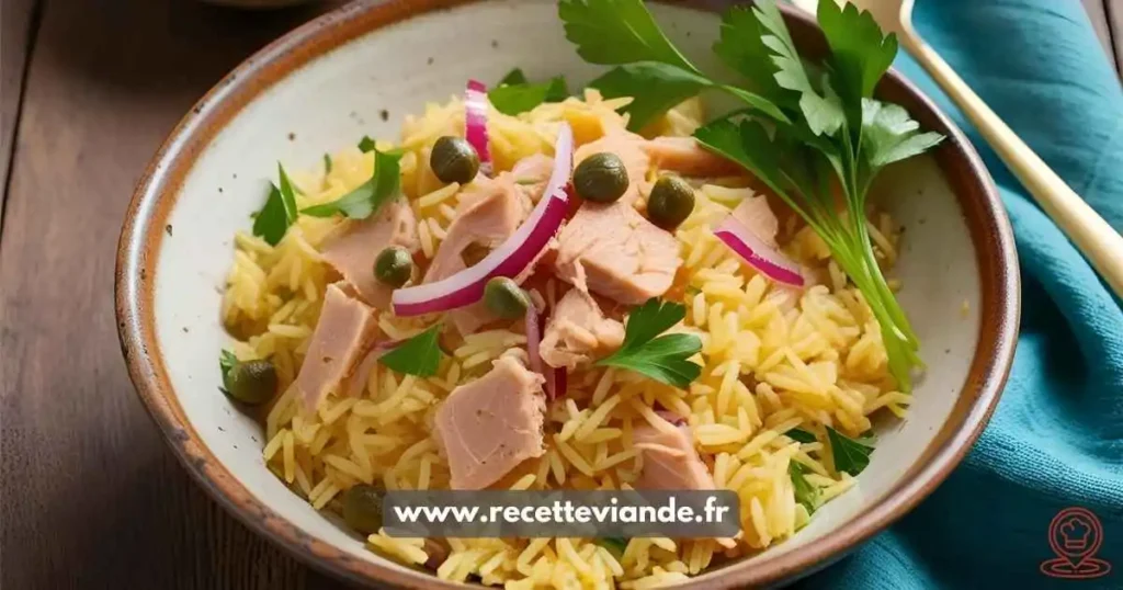 Salade de riz thon avec thon , riz basmati et zeste de citron. Recette facile et équilibrée pour un repas rapide ou un pique-nique estival.