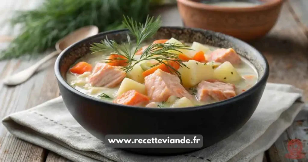 Blanquette de Saumon crémeuse avec saumon tendre, légumes croquants et sauce onctueuse, parsemée de ciboulette. Deux variations : agrumes et épices.