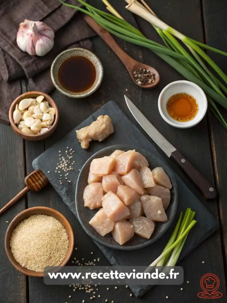 Poulet Teriyaki maison caramélisé dans bol céramique, sauce miroir au sésame, riz vapeur et brocolis.